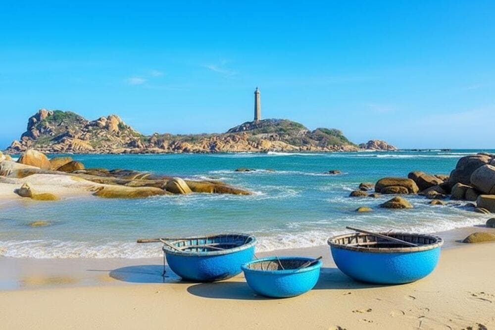 Bãi Rạng có nước trong xanh, bãi cát trắng mịn, phong cảnh vẫn còn hoang sơ.